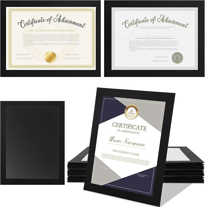 8.5 x 11 Paper Diploma Frame with High Definition PVC Window Paper Certificate Degree Document Holder Picture Photo Frames Display Gallery Wall Frame Art Frames for Tabletop and Wall Display(15,Black)
