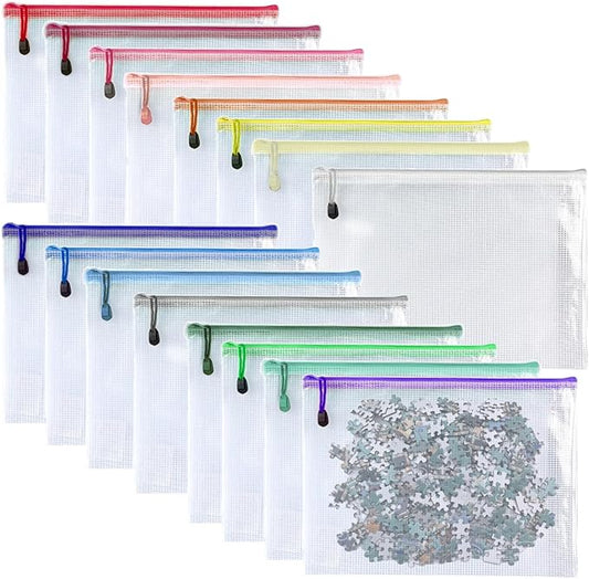 Oaimyy-16 PCS-6" x 8" Inch -Mesh Zipper Pouch, Plastic Zip File Folders Puzzle Bags for Organizing,Office Supplies,Travel,Home Storage-Multicolor