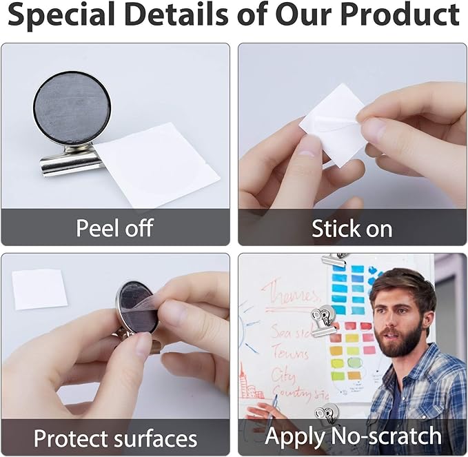 VNDUEEY 20 Pack Fridge Magnets Refrigerator Magnets Strong Magnetic Clips, Magnet Clips Heavy Duty, Whiteboard Magnet Magnetic Paper Clips for Home, School, Office, Teaching, Locker (Silver)