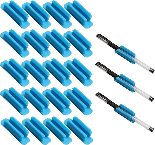 20Pcs Pencil Holder for Desk, Adhesive Pen Holder with Extra Sticky Tape, Silicone Marker Clip for Classroom Clipboard Wall Office Accessories, Teacher Supplies (Blue)