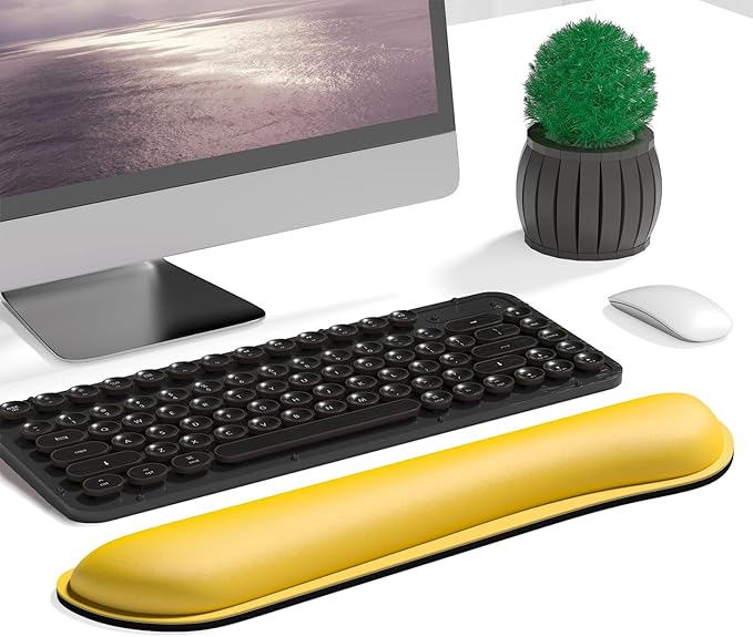 Dapesuom Enlarge Keyboard Wrist Rest, Cute Memory Foam Keyboard Wrist Cushion for Computer Desk Mats Support, Typing Pain Relief Ergonomic Mouse Pad Rests with Non-Slip Base for Gaming, Laptop, Yellow