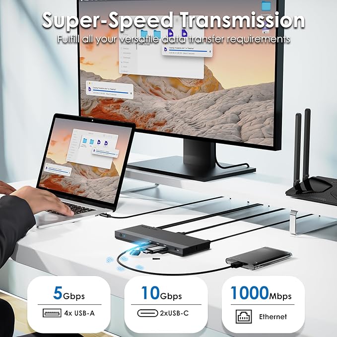 WAVLINK USB C Docking Station Dual Monitor Triple Display USB Type C to Dual HDMI Dock, 2 HDMI, DisplayPort, 100W PD3.0 for Laptop, Ethernet, 4 USB 3.0, 2 USB C, Audio