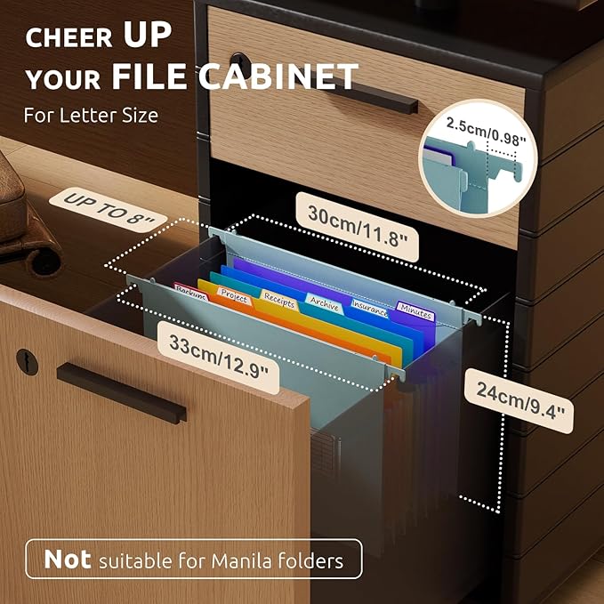 ThinkTex Plastic Expanding Hanging File Folders, 7 Innovative 1.2" Accordion Pockets, Large Capacity, Multi-Color Tabs, Letter Size for Filing Cabinet - Blue