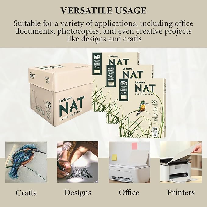 Letter Size (8.5"x11") Natural Sugarcane Pulp Printer Paper, For All Office And Photocopy Printers, Designs, Crafts (3 Reams (1500 Sheets))