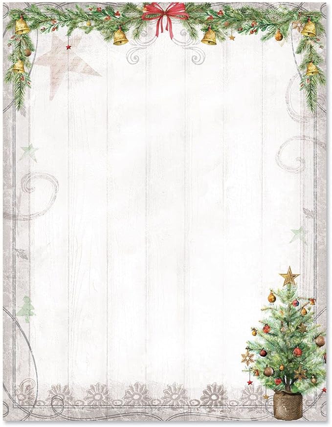 Tiny Trees Holiday Letter Paper - Set of 25 Christmas stationery papers are 8 1/2" x 11", compatible computer paper
