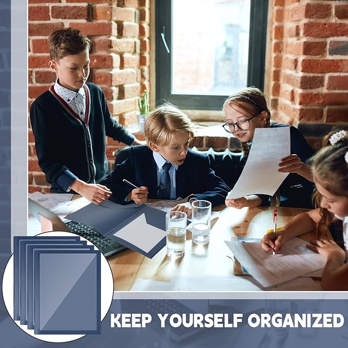 Teling 48 Pcs Plastic Folders with Front Clear Pocket and Business Card Holder 2 Pocket Heavy Duty Folders Plastic Letter Size Paper for Business School Office Supplies (Dark Blue)