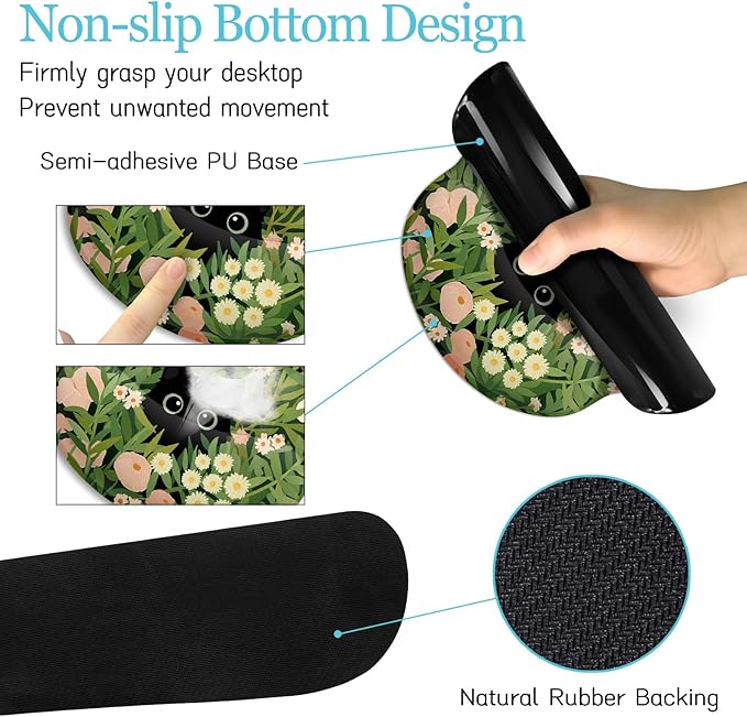 Cat Ergonomic Mouse Pad with Wrist Rest Desk Mat Set, Green Gaming Mouse Pad Wrist Support, Keyboard Mat Wrist Rest Cup Coaster Funny Office Decor