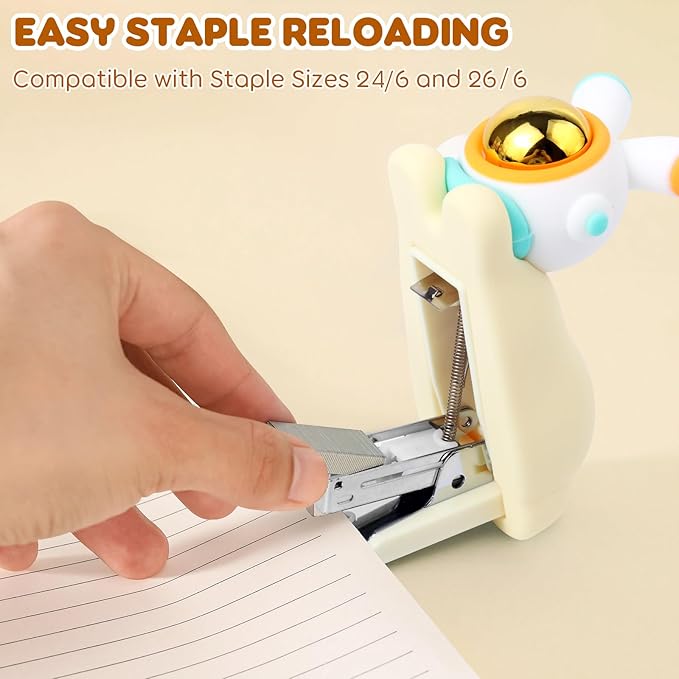 Honagu Cute Stapler, Cartoon Stereoscopic Silicone Stapler, Labor-Saving Office Supplies, Desktop Stationery Gift for Students Kids (Long Ear Milky White)