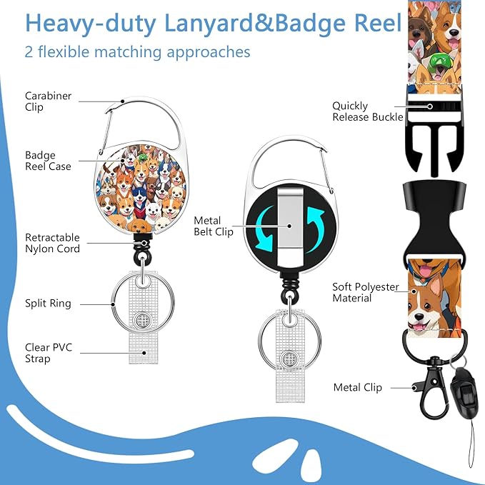 Puppy Dog Lanyard with Id Holder, Cute ID Badge Holder with Retractable Lanyard, ID Holder with Badge Reel Clips, Animal Keychain Name Tag ID Card Holder Teacher Women Doctor Office Gift