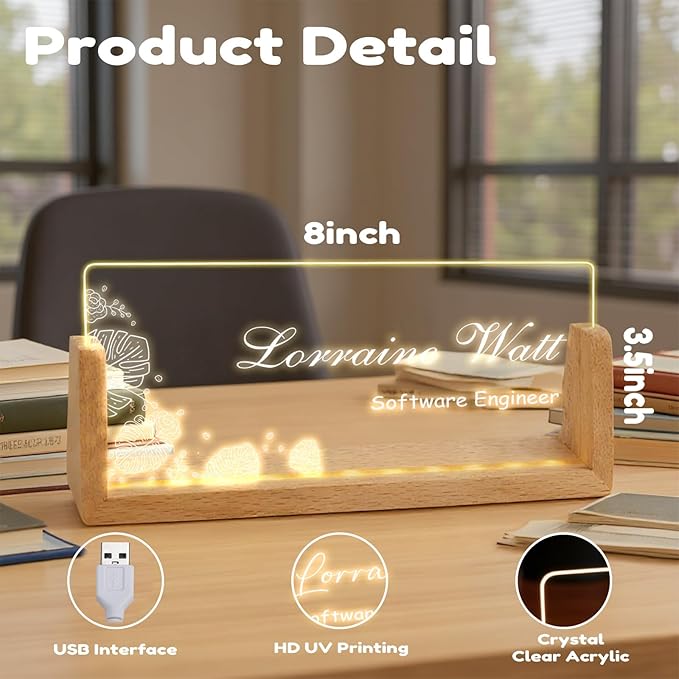 Custom Desk Name Plate,Light Up Acrylic Office Sign, Personalized Gift for Boss Coworker Teacher, Employee Appreciation Award, Home Office Decor