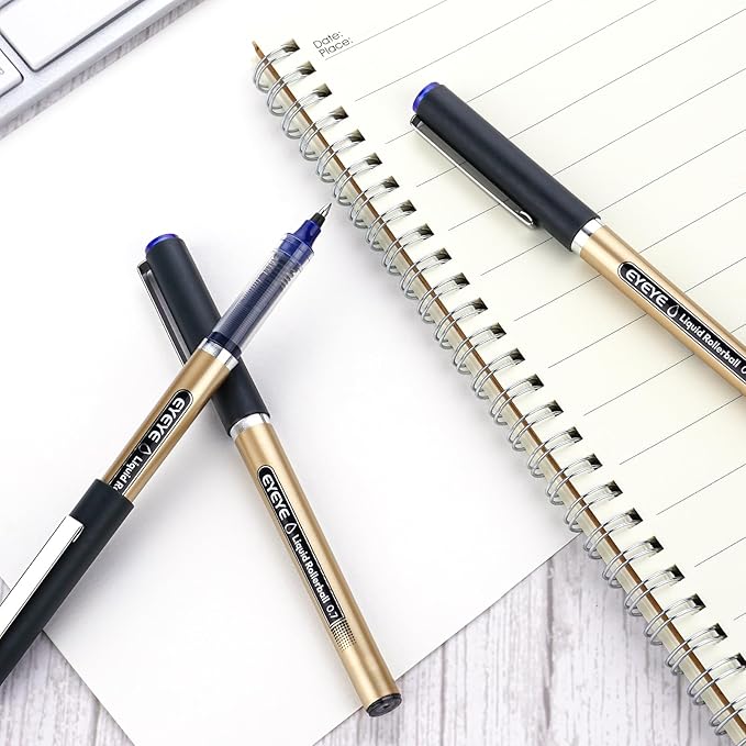 EYEYE 0.7mm Blue Rollerball Pens 12 Pack Medium Point Smooth Writing Pens, Quick Dry Liquid Ink for Journaling, Note Taking, Office & School Supplies