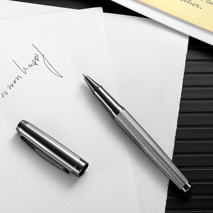 Rollerball Pen for Men Women Luxury Metal Executive Pens Home Office Use with 2 Extra Refills Black Ink 0.7mm G2(gray)