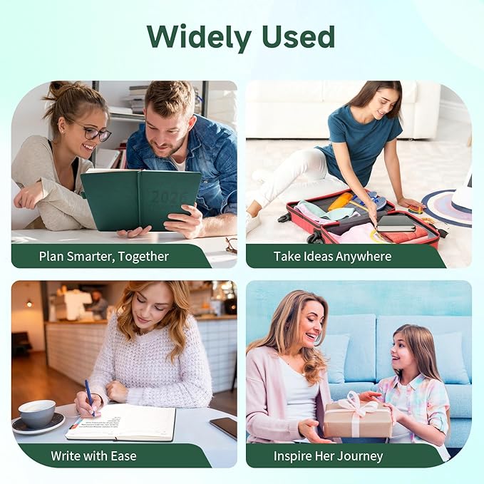 Picoway 2026 Planner A5 400 Pages - Weekly and Monthly Daily Calendar with Thick Paper, One Full Page Per Day Planners from Jan. 2026 - Dec. 2026, Hardcover Notebook ，8.3" x 5.7" (Dark Green)