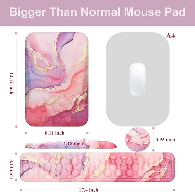 Ospelelf Ergonomic Mouse Pad and Keyboard Wrist Rest Support, Wrist Rest for Computer Keyboard, Office, Gaming, Pink