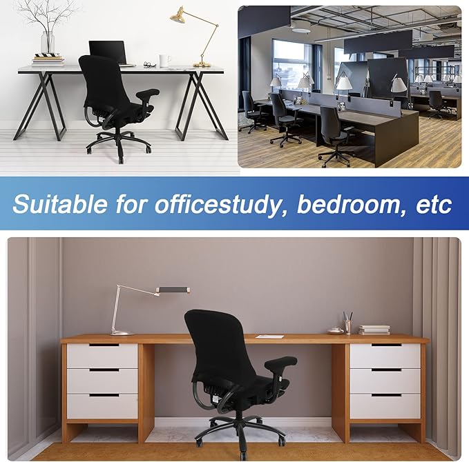 Tallew 4 Pcs Office Chair Covers Set Computer Universal Protective Stretchable Chair Seat Covers Desk Armrest Slipcovers Pads Office Cushion Backrest for Rotating(Black)