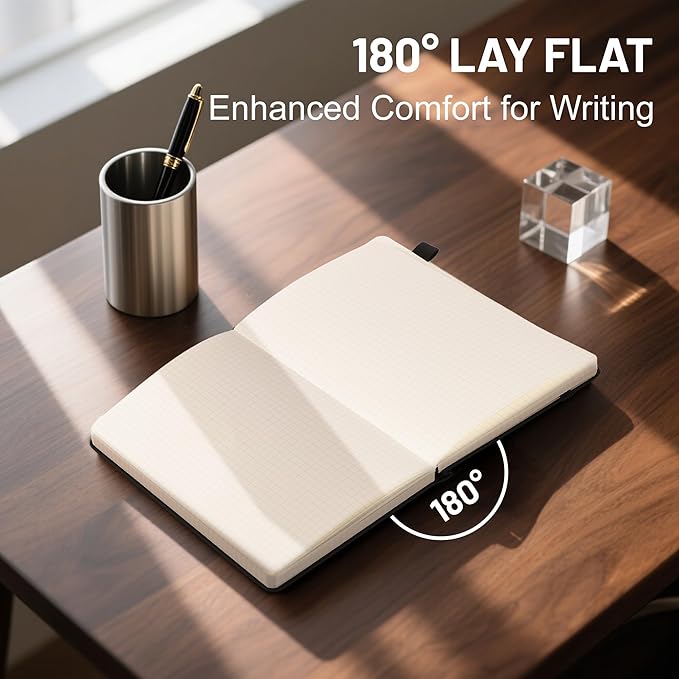 CAGIE Graph Notebook 320 Pages 100 GSM Paper Graphing Grid Journal A5 Hardcover Leather Quad Ruled Notebooks for Engineering, Math, Work, Black