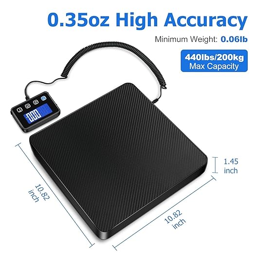 440lb Shipping Scale, 0.35oz High Accurate Digital Package Scale with Hold/Tare Function, Weight Scale for Packages, Luggage, Small Business, Home Use, Battery & Charging Cable Include