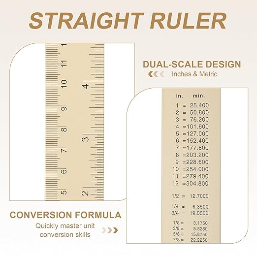 HARFINGTON 4pcs Metal Straight Ruler 15cm Metric SAE Aluminum Alloy Measuring Rulers Scale Tool with Hole for Measure Study Reading Classroom Office, Beige