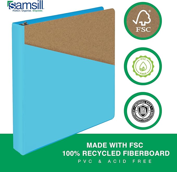 Samsill Durable 1 Inch Binder, Made in The USA, D Ring Binder, Customizable Clear View Cover, Blue Coconut, Holds 225 Pages