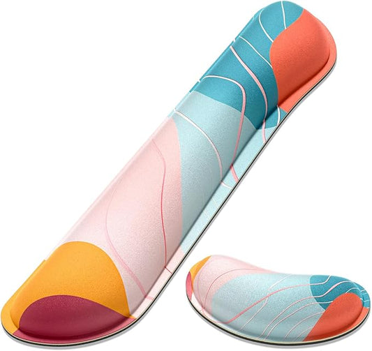 Dapesuom Enlarge Keyboard Wrist Rest, Memory Foam Wrist Cushion for Desk Mats Support, Typing Pain Relief Keyboard Mouse Pad Rests Set with Non-Slip Base for Gaming Laptop Computer, Colorful Abstract