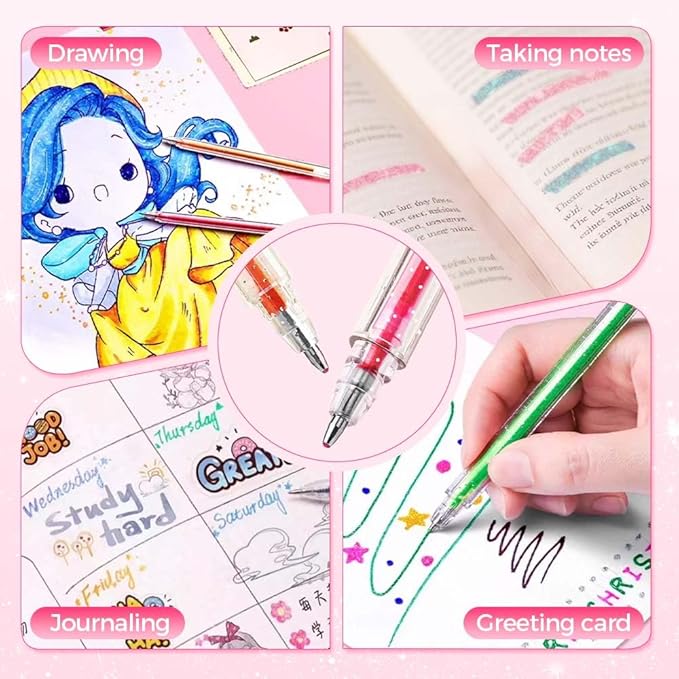 Glitter Gel Pen Set, Multi-Functional Colored Drawing Pens for Scrapbooking, Portable Journaling Crafting Doodling Drawing Glitter Pens for Adults School Supplies (18-Color)