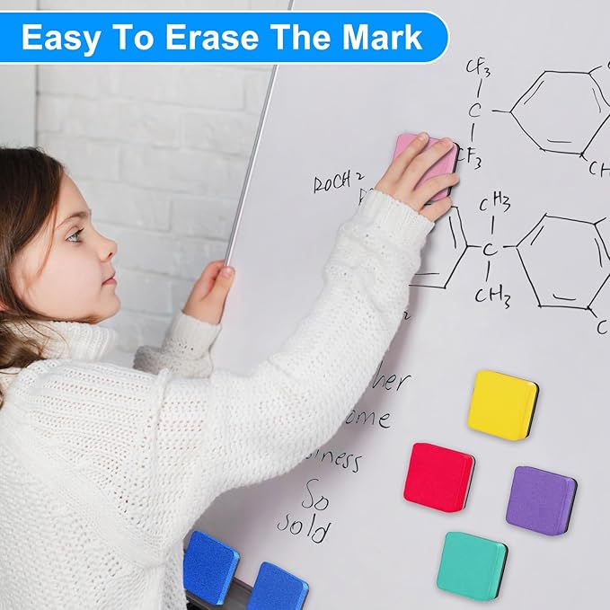 200 Pack Dry Erase Erasers, Mini Magnetic Dry Erase Eraser Bulk, Square 6 Colors White Board Dry Erasers, Ideal Chalkboard Cleansers, Perfect for Kids Classroom, Home and Office (1.97 x 1.97 Inch)