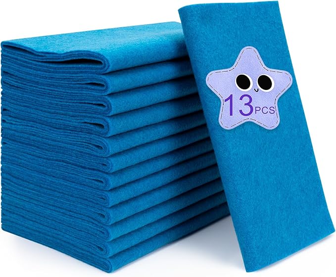 XSEINO 13 Rolls Blue Felt Fabric,8"x35"(20.5x90cm) 1.4mm Thick Soft Felt Fabric Sheet for Crafts,Blue Series Colors Soft Nonwoven Fabric,Fit for Decoration, Sewing, DIY Crafts
