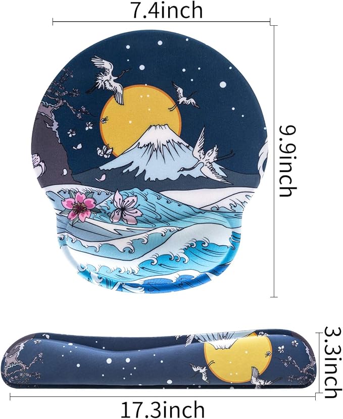 Ergonomic Keyboard Mouse Pad Wrist Rest Support Set for Laptop/Computer/Desktop,Memory Foam Hand Rest Wrist Cushion for Gaming/Office,Lightweight Comfortable & Pain Relief (Moon, Mountain)