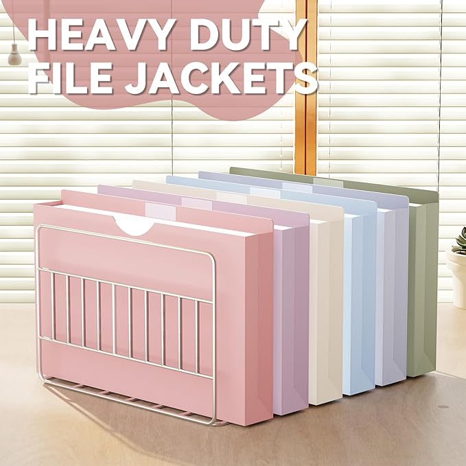 Plastic 2 Inch Manila File Jackets,Legal Size,12 Pack Manilla Pocket Folders,Expandable File Jackets for Document,Expansion Pocket,Straight Cut Tab,Poly Project File Jacket,Pastel Color