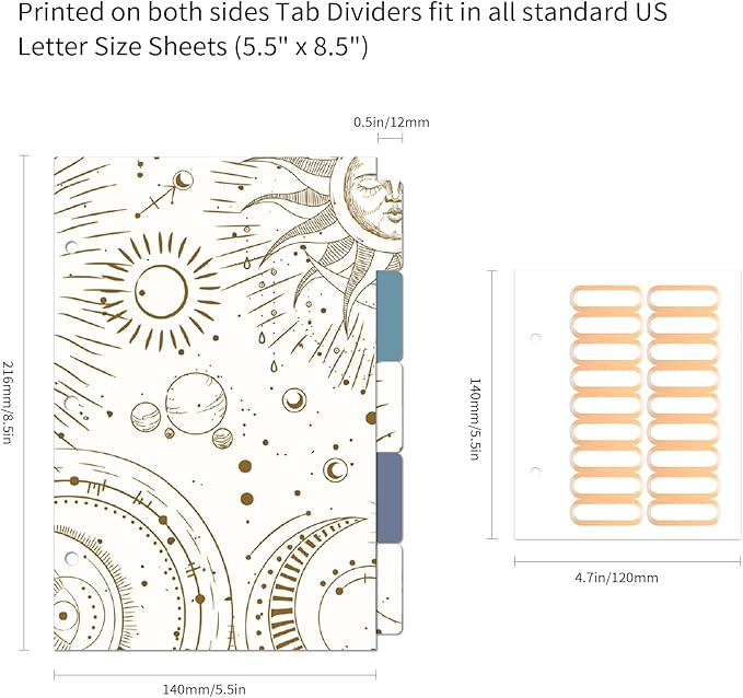 Ospelelf Mini 3 Ring Binder 1 Inch, Cute Binder for 5.5" x 8.5" with 5 Tab Dividers, File Folder Labels and Low Profile Clipboards, Tarot Cards Binder for School Supplies and Office Supplies