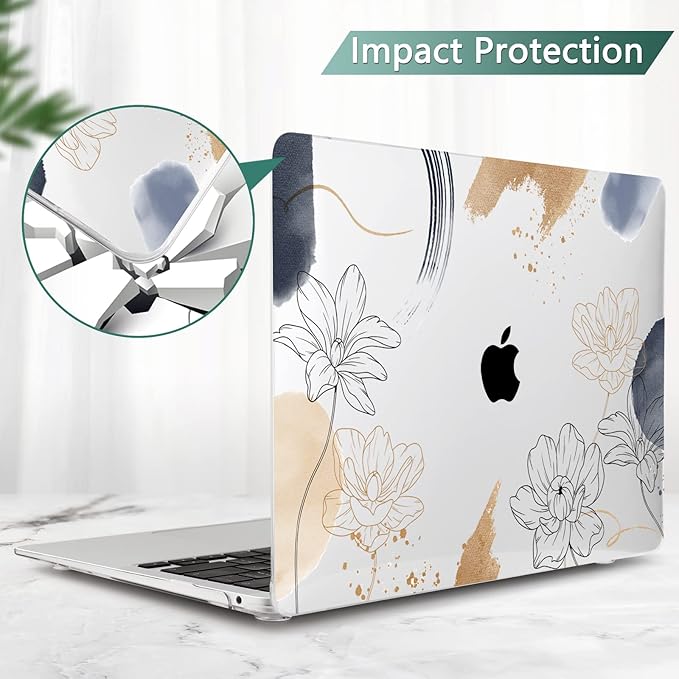 TWOLSKOO Compatible with MacBook Pro 13 inch Case 2022 2021 2020-2016 A2338 M2/M1 A2251 A2289 A2159 A1989 A1706, Plastic Hard Shell Cover & Keyboard Skin & Screen Protector, Florals X450
