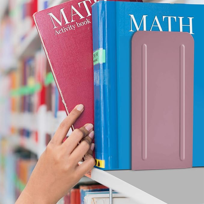 Acrimet Metal Bookends, Jumbo Size 9" H x 4" W x 4-1/2" D, Non-Skid Book Stand for Shelves, Heavy Duty Book Stopper, Pink, 1 Pair