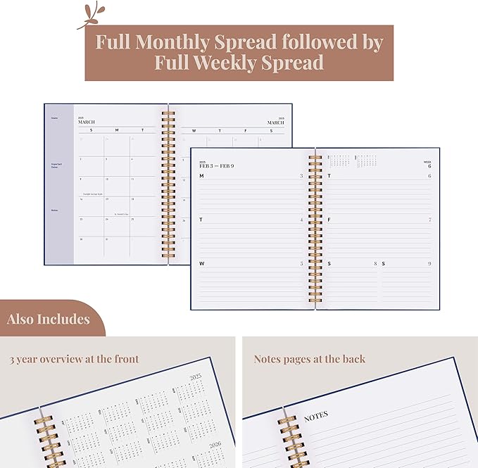Rileys & Co 2025 Floating Weekly Planner - Annual Weekly & Monthly Agenda Planner, Jan - Dec 2025, Hardcover Cover, Notes Pages, Twin-Wire Binding (6 x 8-Inches, Blue)