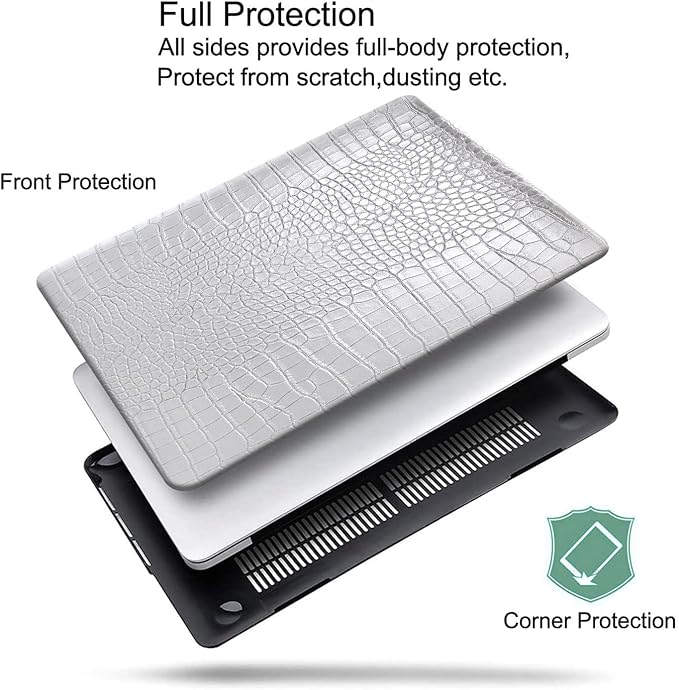 DTangLsm Compatible with MacBook Air 15 inch Case 2023 Release A2941 M2 Chip with Liquid Retina Display Touch ID, Crocodile Leather Hard Shell Faux Alligator Laptop Case+Keyboard Cover, Shining Silver