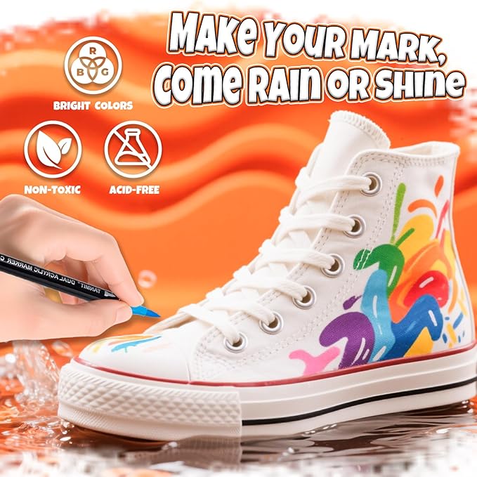 50 Colors Acrylic Paint Markers, Dual Tip Acrylic Paint Pens with Fine Tip and Brush Tip for Rock Painting, Ceramic, Wood, Plastic, Calligraphy, Scrapbooking, Brush Lettering, Card Making, DIY Crafts