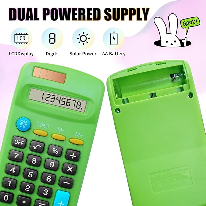 18 Pack Basic Calculators for Students, Pocket Calculator Bulk Classroom Mini Calculators Solar and Battery Dual Powered Handheld Calculator 8 Digit Display for Office School and Home (Colorful)