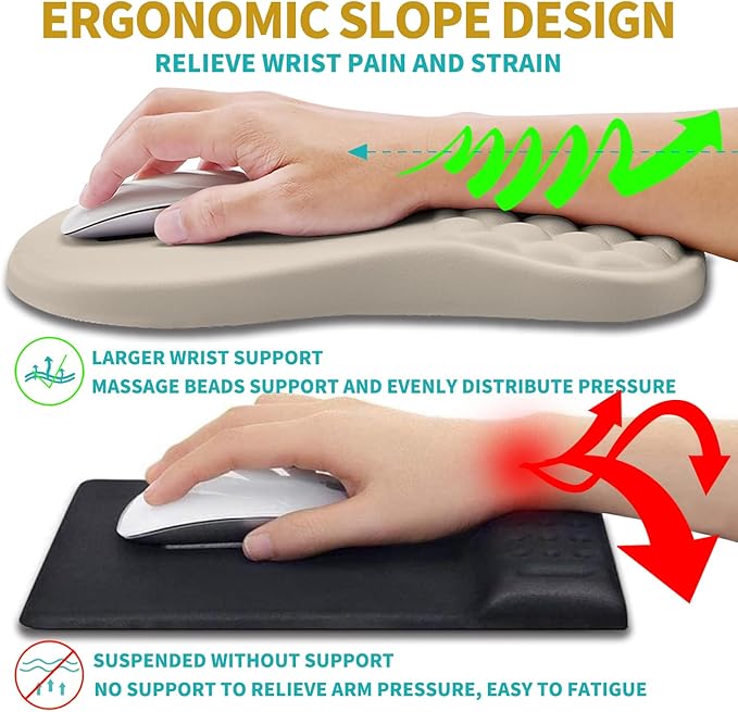 Hokafenle 2 in 1 Ergonomic Mouse Pad Wrist Support & Wrist Rest for Computer Keyboard Set, with Relieve Carpal Tunnel Pain Massage Bulge and Full Memory Gel Design (2In1 Set - Apricot)