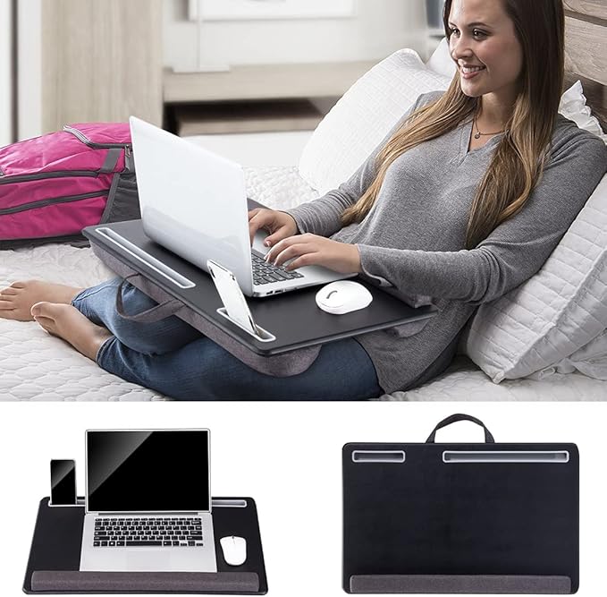 Extra Large Lap Laptop Desk - Full PU Material Mouse Pad Gaming Tray - Portable LapDesk with Phone Holder & Wrist Rest for Notebook, MacBook, Tablet, Bed, Sofa(Black, Fit Up 17.3-in Laptops)