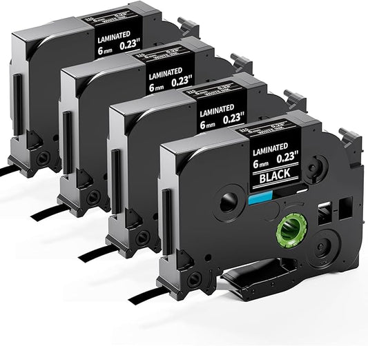 Labelife Black Label Tape 6mm Replace for Brother P Touch TZe-315 TZe TZ Tape 6mm 0.23 Laminated Black 1/4 for Brother Label Maker PT-D210 PT-D220 PT-H110 PT-D400, 4-Pack, White on Black