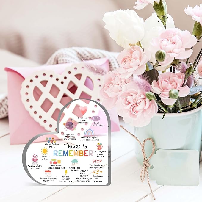 Mental Health Decor, Therapy Mental Health Decorations, Therapy Anxiety Decor Sign, Psychotherapy Affirmations Heart Acrylic Sign, Mental Health Gifts for Social Worker Classroom School Counseling