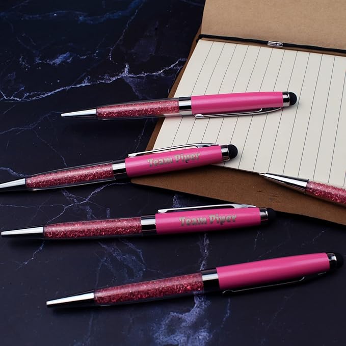 Ancolo Personalized Crystal Pens with Stylus Tip, Office Writing Set- Engraved with Your Message Name Company Team Name, Gift for Women Girl 10 Pens/Box (Pink)