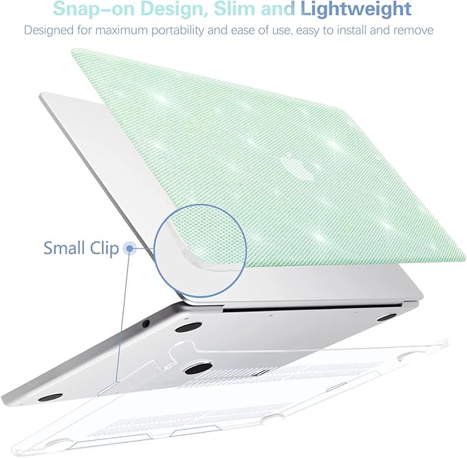 KEROM Bling Glitter Case for MacBook Air 13 inch 2022-2018 M1 A2337 A2179 A1932, MacBook Air M1 Case, Luxury Bedazzled Shiny Sparkle PU Leather Hard Shell & Keyboard Cover for Mac Air 13 M1, Green