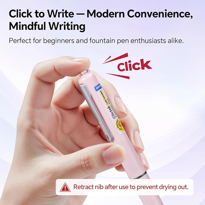 WRITECH Left Handed Fountain Pen: Fine Nib Retractable Style Black Ink Set Includes 5 Ink Cartridges Smooth Writing for Calligraphy Journaling Office Gift