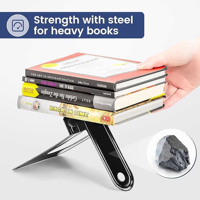 HappyHapi Book Ends, Metal Bookends for Shelves, Non-Skid Book End to Hold Books, Black Book Stopper/Holder for Office Home Kitchen, 5.7X 4.9 X 6.5 in, 3 Pair(6 Pcs, Large)