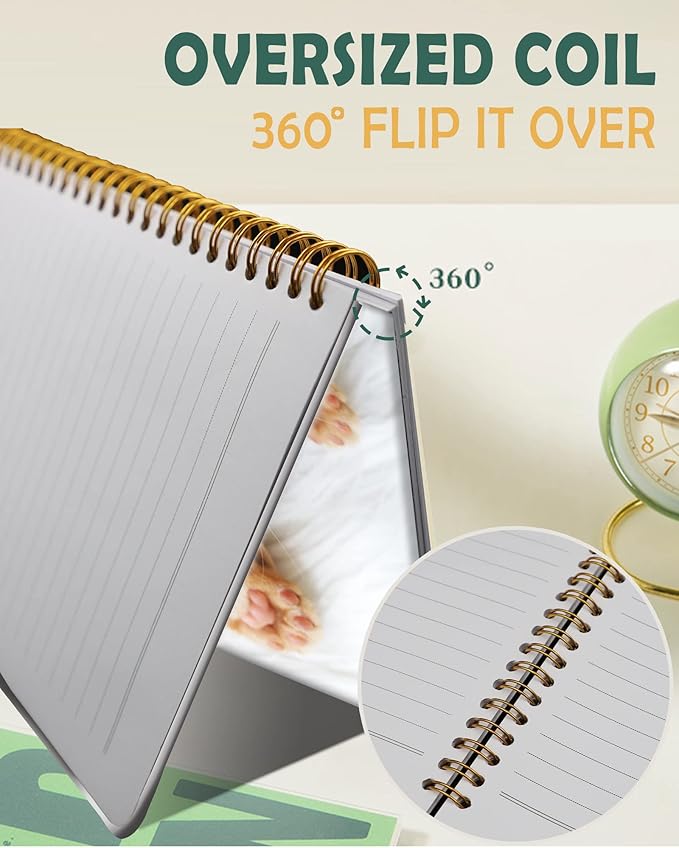 Ruled Spiral Writing Notebook,A5 Hardcover Lined College Journal for Women Lady Girl,Cute Strong Twin-Wire Binding with Premium Paper,8.4" X 6",Perfect for School,Office,Home Gifts(Sleeping Cat)