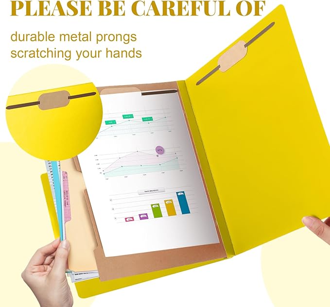 Skyygemm 12 Pack Classification File Folders Bulk with Divider and 2" Expansion, Pressboard Folder with 2 Prong Fasteners for Employee Records Medical Charts Office Document Organization(Yellow)