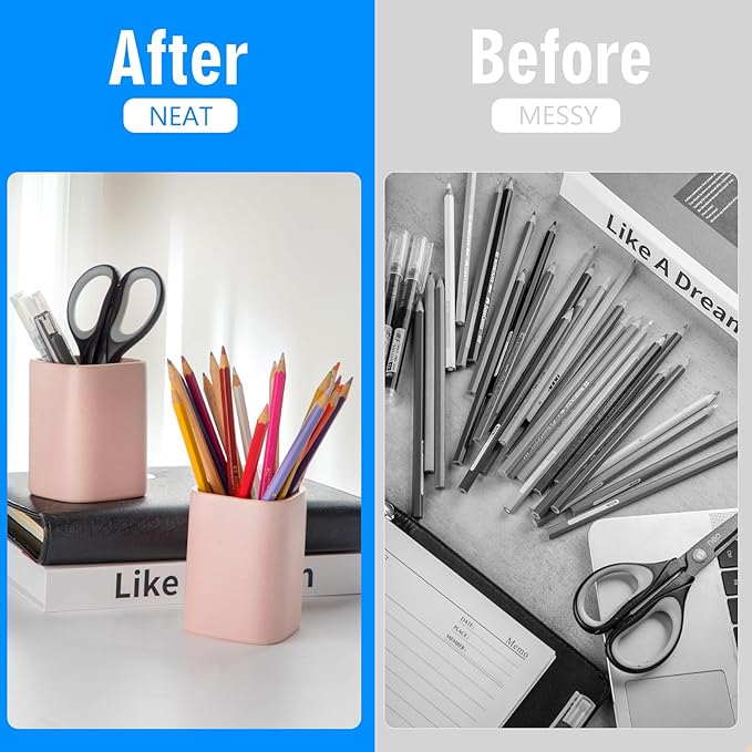 Pen Holder, 2 Pack Pencil Holder for Desk,Ceramic Pencil Cup Desk Organizer, Makeup Brush Holder Cute, Stationery Accessories for Office, School, Home (Matte pink)