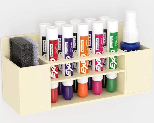 Magnetic Dry Erase Marker Holder Wall Mount, Acrylic 10 Slots Whiteboard Marker Holder for School, Office and Home, Eraser, Marker and Whiteboard Cleaner Not Included, Beige