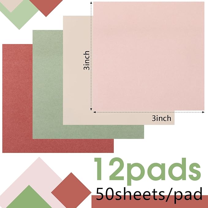 Thenshop 12 Pads Retro Sticky Notes 3''x3'', Self Stick Notes Pads Retro Office Supplies, Vintage Aesthetic School Accessories 50 Sheets/pad