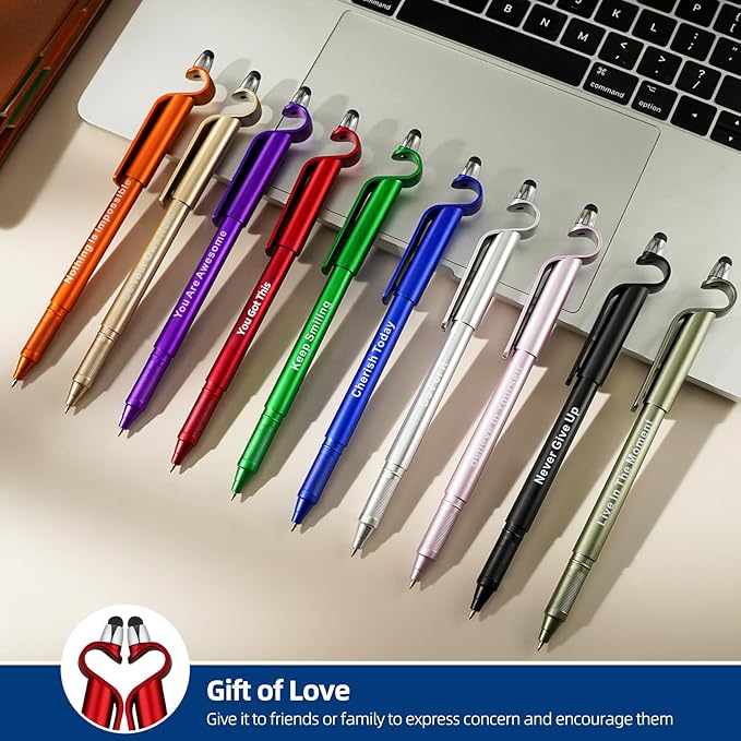 10 Pcs Motivational Ballpoint Pens Batch, Office Snarky Phone Holder and Touch Screen Stylus Pen, Black Ink Encouragement Quotes,Inspirational Gifts for School and Corporate Office Supplies